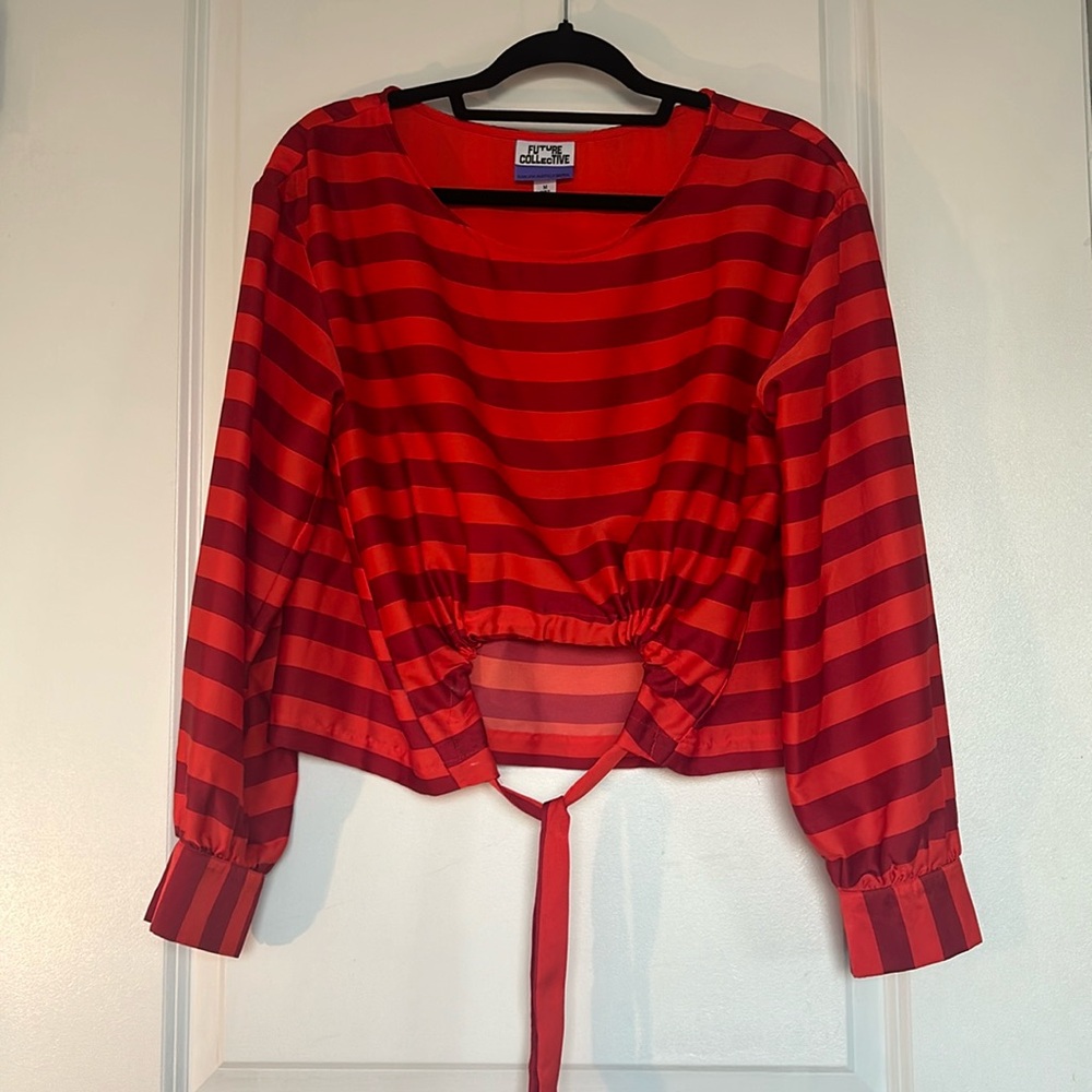 Future collective burgundy and red stripe shirt blouse